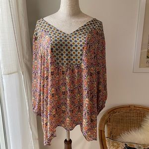 Rose + Olive 2X Boho Flowy Floral Blouse Tunic Top
